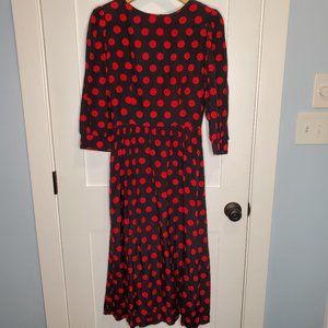 Vintage Lanz Originals 70s 80s Blue Red Polka Dot Peasant Cottagecore Dress 8